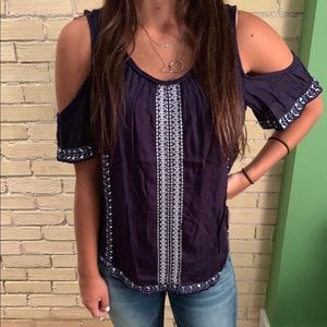 Navy Cold Shoulder Top